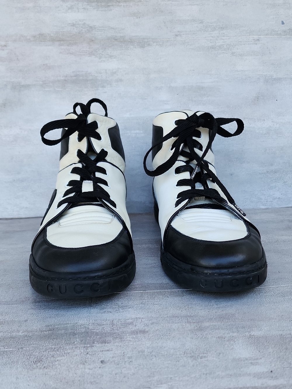 Gucci Interlocking GG High-Top Leather Sneakers Black White Men's Size 11
